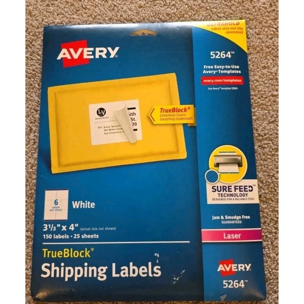 Avery - 5264 - White Shipping Labels - 150 Total Labels - 3-1/3